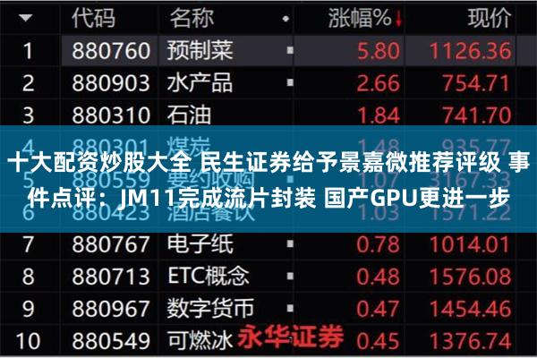 十大配资炒股大全 民生证券给予景嘉微推荐评级 事件点评：JM11完成流片封装 国产GPU更进一步